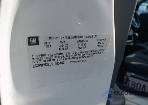 2005 Pontiac Grand Prix z USA, uszkodzony, nr VIN 2G2WP522851195167